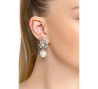 Majorica Round Pearl Poseidon Gemstone Drop Earrings Aqua Silver Latelita White One Size