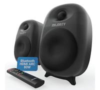 MAJORITY Active Bluetooth HDMI ARC Bookshelf Speakers | Amplified 80W 4" Drivers | Silk Dome Tweeters | Hifi Stereo Studio Speakers for TV & PC | USB, AUX, RCA, Optical | Custom EQ & Remote D80