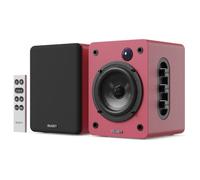 MAJORITY D50X Bookshelf Bluetooth Speakers | Wireless Active Speakers Pair | Hi-Fi, 2.0 sound | Desktop, Monitor & PC | 60W, HD Sound, HDMI ARC, Optical, AUX & USB Playback | Remote Included (Maroon)