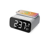 MAJORITY Darwin Bluetooth Bedside FM Radio Alarm Clock, 12W Stereo Sound | Wireless Charging for Phones | Dual Alarm, Built-In Thermometer | Mains Powered with Battery Back-Up | Large Dimmable Display