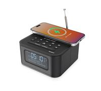 MAJORITY Knapton | Bedside Clock Radio with Bluetooth | 15W Wireless Charging & USB Charging Port | DAB+ and FM | Loud Dual Alarm, Sleep & Snooze Function | Large Dimmable Backlit LCD Display