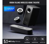 MAJORITY Bowfell Halo 5.1 Dolby Atmos Soundbar | Wireless Subwoofer & Semi-Wireless Satellites | 5.3 Bluetooth soundbar | Dolby Atmos Surround Sound System | TV & PC sound bar | HDMI ARC/eARC