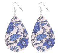 MAJORMENCH 1 Pair Bohemian Drop Earrings Dangle Earrings Blue Pu Leather Metal Lightweight Easy to Wear for Women Attending Different Parties Teardrop Design