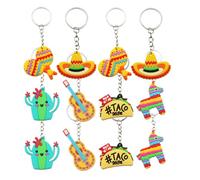 MAJORMENCH 12Pcs Mexican Fiesta Keychain Set with Cactus, Sombrero, Taco Guitar Designs, PVC Cartoon Party Favors for Cinco De Mayo Decorations and Mexican Party Supplies