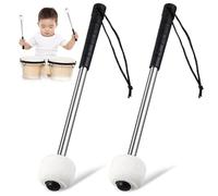 MAJORMENCH 2 Pcs Drumsticks Drum Mallets with Stainless Steel Handle Wool Felt Head Lightweight Easy to Hold Percussion Instruments Drum Kit for Beginner Drummers