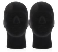 MAJORMENCH 2 Pieces Black Foam Male Mannequin Heads Flocking Finish, Wig Display Stands and Hat Holders for Salon and Retail Use