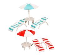MAJORMENCH 2 Sets Miniature Dollhouse Beach Chairs and Umbrellas Set Realistic Summer Style Mini Beach Decoration Accessories Blue and Red and Chair Collection for Dollhouse