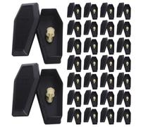 MAJORMENCH 20 Sets Halloween Mini Skeleton Coffin Box DIY Craft Supplies with Black Coffins and Natural Wood Skull Heads, Miniature Halloween Skull Decor for Party Favors and Tabletop Prank