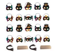 MAJORMENCH 28Pcs Halloween DIY Rainbow Scratch Masks for Decor Fun Art Craft Supplies for Costume and Carnival Activities