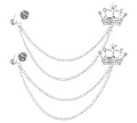 MAJORMENCH 2pcs Crown Tassel Chain Brooch Set for Men, British Style Suit and Shirt Collar Clip, Crystal Crown Lapel Badge Accessories for Wedding and Formal Wear