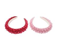 MAJORMENCH 2Pcs Elegant Pearl Hairbands Chic Headdress Accessories for Women for Parties Daily Wear Unique Pearl Decoration Pink Red