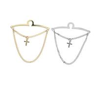 MAJORMENCH 2pcs Fashionable Men S Tie Chain with Cross Pendant Chain Clips for Necktie Stability Secure Collar Pin Accessories for Weddings Business and Formal Events