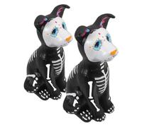 MAJORMENCH 2pcs Halloween Cute Dog Statue Resin Day Dead Small Skeleton Dog Figurines Adorable Spooky Animal Sculpture for Haunted House Party Decor