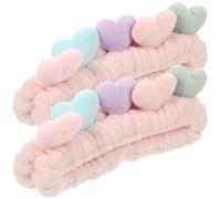MAJORMENCH 2pcs Heart Plush Stretch Headbands for Women, Elastic Makeup and Face Washing Hairbands, Spa Soft Hair Accessories for Adults in Light Pink