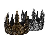 MAJORMENCH 2Pcs PU Foam Medieval Crown Headband Set for Men, Soft 3D Golden and Silver Cosplay Crown Decoration, Royal Party Headdress for Costume and Role Play