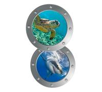 MAJORMENCH 3D Sea Life Wall Stickers for Children’s Rooms, Marine Animals Pattern Decals, Waterproof Vinyl Ocean World Window Clings, 2pcs Set for Nursery and Playroom Decoration