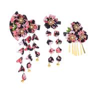 MAJORMENCH 3pcs Elegant Japanese Flower Hair Clips with Tassels Traditional Kimono Hair Barrettes Women Bridal for Cultural Heritage and Daily Wear