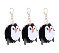 MAJORMENCH 3pcs Penguin Plush Keychain Pendant Set, Black Pom Pom Bag Charm and Car Key Decor for Women, Soft Cute Key Ring Accessories for Backpack and Purse