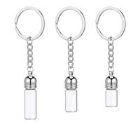 MAJORMENCH 3pcs Refillable Mini Glass Perfume Bottles Keychain Set with Bright Silver Acrylic Caps Travel Size Tiny Jars for Essential Oils, Hanging Decoration, Small Medium Large
