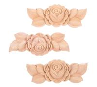 MAJORMENCH 3pcs Wood Applique for Bed Wooden Onlay Rose Flower Wood Unpainted Khaki Easy Installation for Furniture Embellishments Decoration