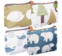 MAJORMENCH 4 Pcs Multi-Functional Makeup Bag Mini with Flexible Zippers Cartoon Pattern Canvas Cosmetic Bag Featuring Funny Cartoon Animals for Women