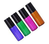 MAJORMENCH 4pcs 5ml Amber Glass Roller Bottles Refillable Essential Oil Storage Bottles Portable Cosmetic Sub for Travel and Personal Care Random Color