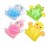 MAJORMENCH 4pcs Bath Gloves Shower Mitts with Cartoon Duck, Rabbit, Frog, Bear - Soft Bath Scrub Gloves for Gentle Body Cleaning and ’s Shower Care Random Color