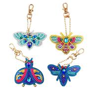 MAJORMENCH 4pcs Butterflies Keychains Bee Keychains Glossy Vivid Acrylic Resin Phone Case Ornaments Bag Accessories DIY Creations Rhinestone Decoration