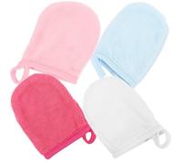 MAJORMENCH 4pcs Facial Cleaning Gloves Makeup Remover Towelettes Reusable Face Mitts Soft Microfiber Washable Cleansing Mitts for Skincare Routine Random Color