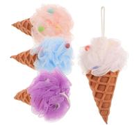 MAJORMENCH 4pcs Ice Cream Shape Bath Sponges, Portable Exfoliating Loofah Set with White Blue Purple Pink, Soft Household Body Scrubbers for Shower and Bath
