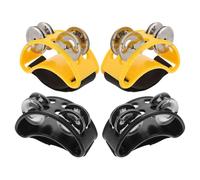 MAJORMENCH 4pcs Percussion Foot Tambourine Foot Tambourine Strap Double Row Jingle Shaker Instrument for African Drum Accompaniment Metal Jingle Bell for Percussion Music Instruments