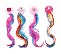 MAJORMENCH 4pcs Rainbow Wigs Hair Clips for Party Cosplay Costume Accessories Random Styles Including Mermaid Unicorn and Star Designs Comfortable Durable