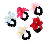 MAJORMENCH 5pcs Elastic Floral Hair Ties for Women Colorful Soft Fabric Scrunchies with Simulated Flowers Comfortable Stretchy Bands for Ponytails Buns Bridal and Beach Hairstyling