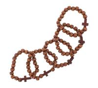 MAJORMENCH 5pcs Wooden Cross Bracelet Set for Men and Women, Rustic Beaded Rosary Bracelets with Elastic Wristband, Devotional Accessory for Birthdays and Anniversaries, Elegant Vintage Style