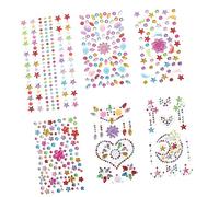 MAJORMENCH 6 Sheets Face Rhinestone Stickers Self Adhesive Crystal Gems Decals for Halloween Festival Makeup Assorted Shapes Including Hearts Stars Dolphins Flowers for Rave and Party
