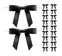 MAJORMENCH 60pcs Black Satin Wine Cup Bow Drink Markers with Twist Tie, Reusable Polyester Bow Shaped Decorations for Easy Identification at Formal Gatherings and Birthday Events