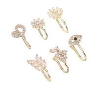 MAJORMENCH 6pcs Adjustable Copper Nose Clips Non-pierced U-shaped Nose Cuff Rings with Flower Designs Fade-resistant Fake Rings for Women and Men Boho Style