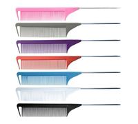 MAJORMENCH 6pcs Anti-static Rat Tail Combs with Steel Pins for Hair Styling, Teasing and Sectioning, Multi-color Set for Salon and Home Hairdressing Use