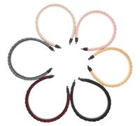MAJORMENCH 6Pcs Braided Plaited Hair Headbands for Women and, Anti-Slip Solid Color Wig Hair Accessories Set with Black, Wine Red, Pink, Blue Grey, Yellow, Beige