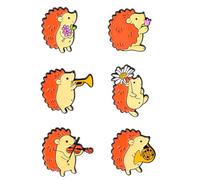 MAJORMENCH 6pcs Cartoon Animal Alloy Brooch Set Cute Hedgehog Pins Enamel Clothing Decorations Lapel Badges for Jackets Coats Bags Accessories