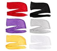 MAJORMENCH 6pcs Elastic Silk Chemo Hats Long Tail Pirate Headwrap Caps Breathable Turban Scarf Set for Women Hair Loss Sleeping and Cancer Therapy