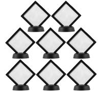 MAJORMENCH 8pcs Floating Coin Display Frames with Black Stands 7x7x2cm, Floating Display Rack for Challenge Coins, Medals, Gems, Photos, and Jewelry Collectibles round Bases