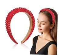 MAJORMENCH Baroque Red Crystal Rhinestone Hairband for Women Handmade Beaded Headband Hair Accessory Sparkly Glamorous Hairpiece for Weddings Parties Proms Daily Wear
