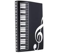 MAJORMENCH Black PVC Music Sheet Folder with 40 Skidproof and Pockets, Portable Document Holder for Office and School Use, Classic Musical Note Design Storage Folder