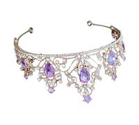 MAJORMENCH Bridal Rhinestone Crown Tiara for Bride Wedding Hair Accessory, Gold Purple Crystal Wedding Headdress for Birthday Party and Bridal Events