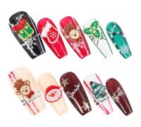 MAJORMENCH Christmas Nails Full Cover False Nails for Women Detachable Santa Reindeer Art Flexible Red White Glitter Holiday Manicure Curved and Angular Shapes for Festive Parties