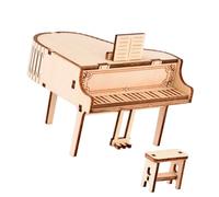 MAJORMENCH DIY 3D Wooden Puzzle Music Box Piano Model, Handmade Assembled Educational, Mechanical Crank Desktop Craft for and Adults