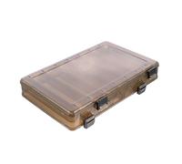 MAJORMENCH Double-sided Handheld Fishing Tackle Box, Brown Plastic Fish Bait Storage Case with 14 Compartments, 27.5x18.5x4.8cm Utility Lure Container for Carp and Pike Fishing