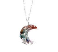 MAJORMENCH Elegant Crystal Moon Pendant Necklace with Wire Wrapped Tree of Life Design, Delicate Resin and Metal Chain, for Ceremonies and Weddings, Stylish Necklace for Women