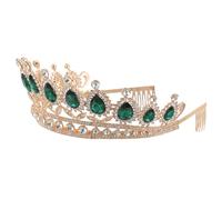MAJORMENCH Elegant Green Bridal Crown with Comb, Large Zinc Alloy and Rhinestone Wedding Headdress for Women, for Costume and Proms